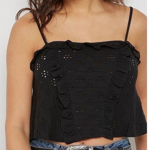 NWT- TOPSHOP eyelet black crop top - Picture 1 of 10